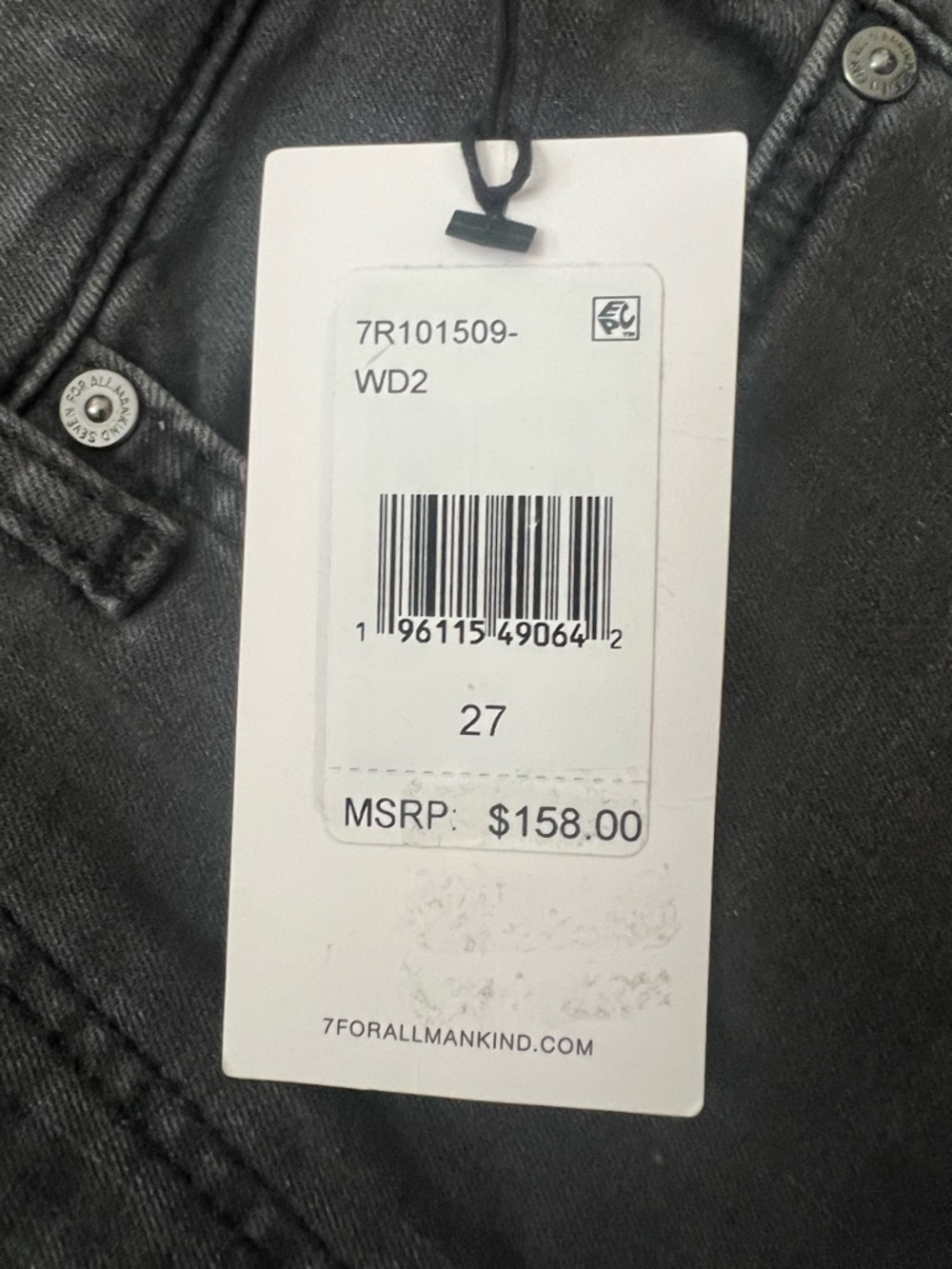 7 For All Mankind Faded Black High Waist Slim Kick Jeans with Frayed Hem - Picture 8 of 11